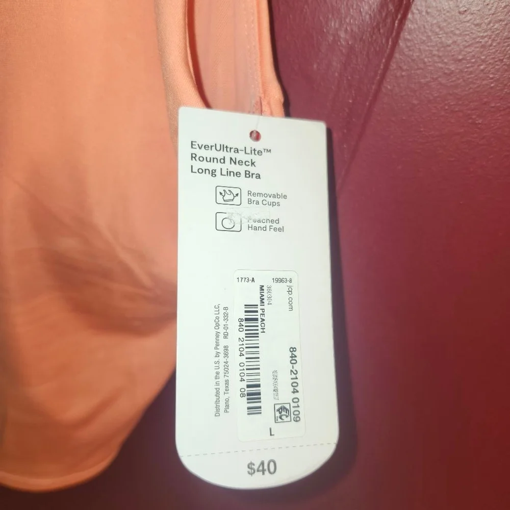 Xersion EverUltra-Lite Round Neck Long Line Bra Large NWT Miami Peach